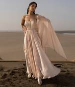 Ivory Backless Anarkali In Line Embroidery With Border Dupatta