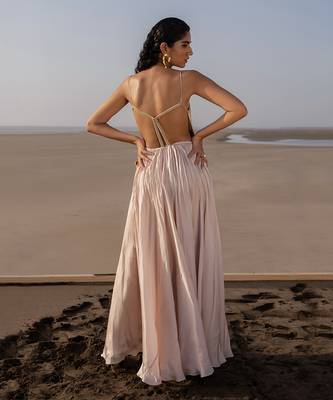Ivory Backless Anarkali In Line Embroidery With Border Dupatta 2