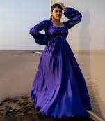 Royal Blue 4 Parts Sleeve Flower Butti Anarkali With Scallop Flower Butti Dupatta