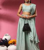 Green Embroidered Chiffon Semi Stitched Lehenga Up To 42" Size