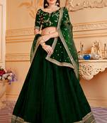 Dark-Green Embroidered Art Silk Semi Stitched Lehenga Up To 42" Size