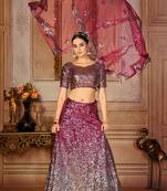 Pink Sequins Net Semi Stitched Lehenga Up To 42" Size