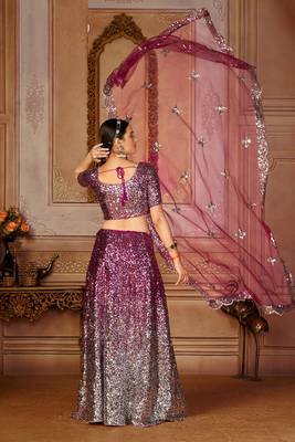 Pink Sequins Net Semi Stitched Lehenga Up To 42" Size 4
