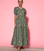 Olive printed dobby maxi-dresses