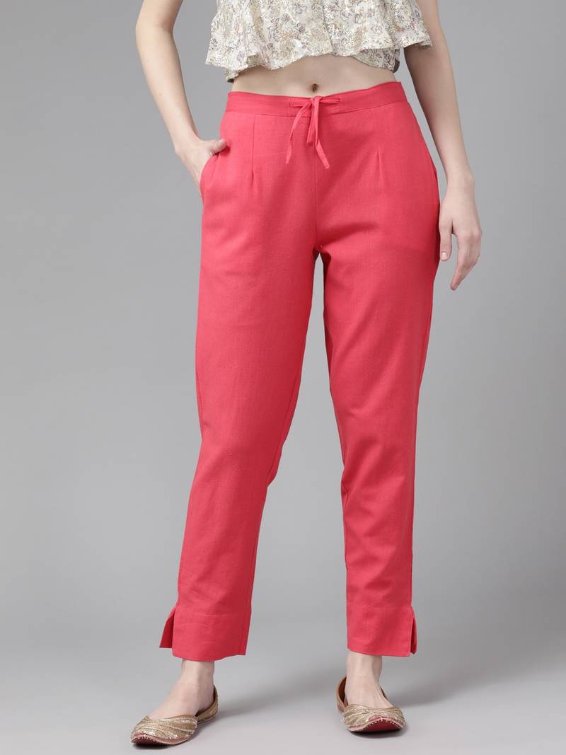 Peach plain cotton trousers