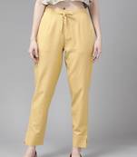 Beige plain cotton trousers