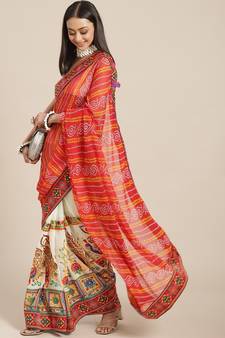 Red embroidered georgette saree with blouse
