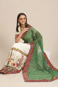 Green embroidered georgette saree with blouse