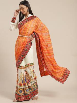 Orange embroidered georgette saree with blouse 1