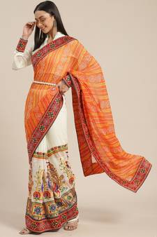 Orange embroidered georgette saree with blouse