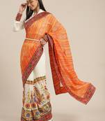 Orange embroidered georgette saree with blouse