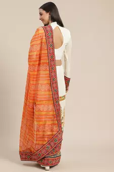 Orange embroidered georgette saree with blouse