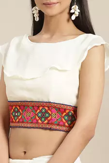 Orange embroidered georgette saree with blouse