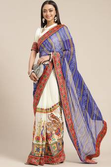 Blue embroidered georgette saree with blouse