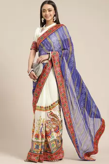 Blue embroidered georgette saree with blouse