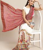 Pink embroidered georgette saree with blouse