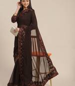 Brown plain georgette saree with blouse