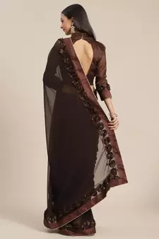 Brown plain georgette saree with blouse