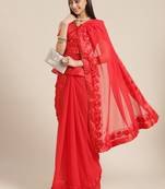 Red plain georgette saree with blouse