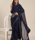 Blue plain georgette saree with blouse