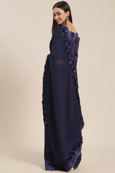 Blue plain georgette saree with blouse