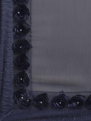 Blue plain georgette saree with blouse 3