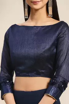 Blue plain georgette saree with blouse