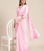 Pink plain georgette saree with blouse