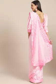 Pink plain georgette saree with blouse