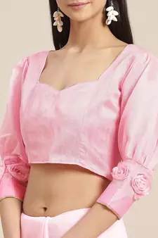 Pink plain georgette saree with blouse