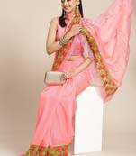 Pink plain chiffon saree with blouse
