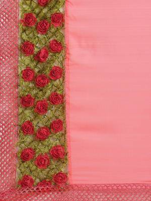 Pink plain chiffon saree with blouse 4