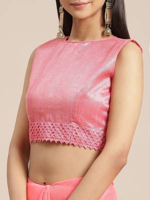 Pink plain chiffon saree with blouse 5