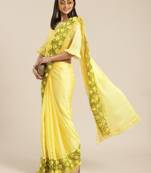 Yellow plain chiffon saree with blouse