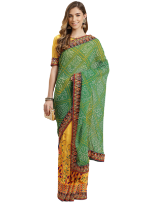 Green embroidered georgette saree with blouse 1