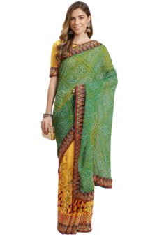 Green embroidered georgette saree with blouse