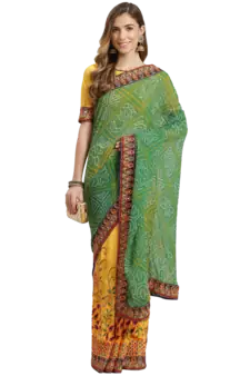 Green embroidered georgette saree with blouse