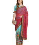 Pink embroidered georgette saree with blouse