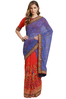 Blue embroidered georgette saree with blouse