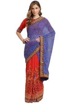 Blue embroidered georgette saree with blouse