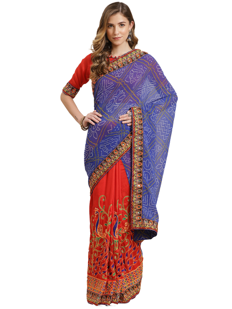 Blue embroidered georgette saree with blouse