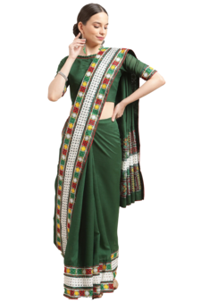 Green embroidered silk blend saree with blouse