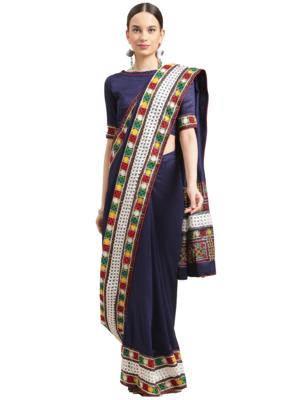 Blue embroidered silk blend saree with blouse 1