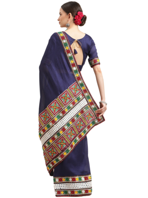 Blue embroidered silk blend saree with blouse 2