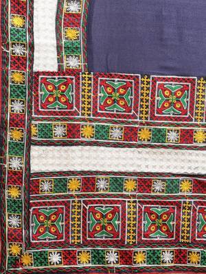 Blue embroidered silk blend saree with blouse 3