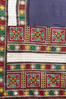 Blue embroidered silk blend saree with blouse