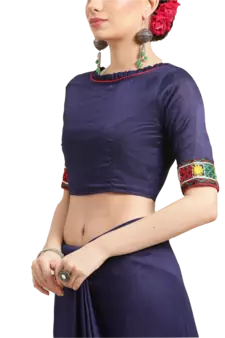 Blue embroidered silk blend saree with blouse