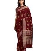 Maroon embroidered cotton silk saree with blouse