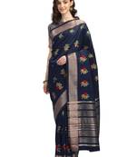 Blue embroidered cotton silk saree with blouse