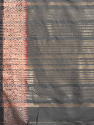Grey embroidered cotton silk saree with blouse 4